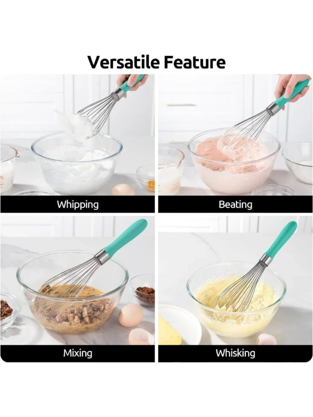 Heavy Duty Stainless Steel Balloon Whisk - 8 Wire Egg Beater for Baking